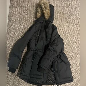 Black Women’s Winter Parka Jacket with Faux Fur Hood